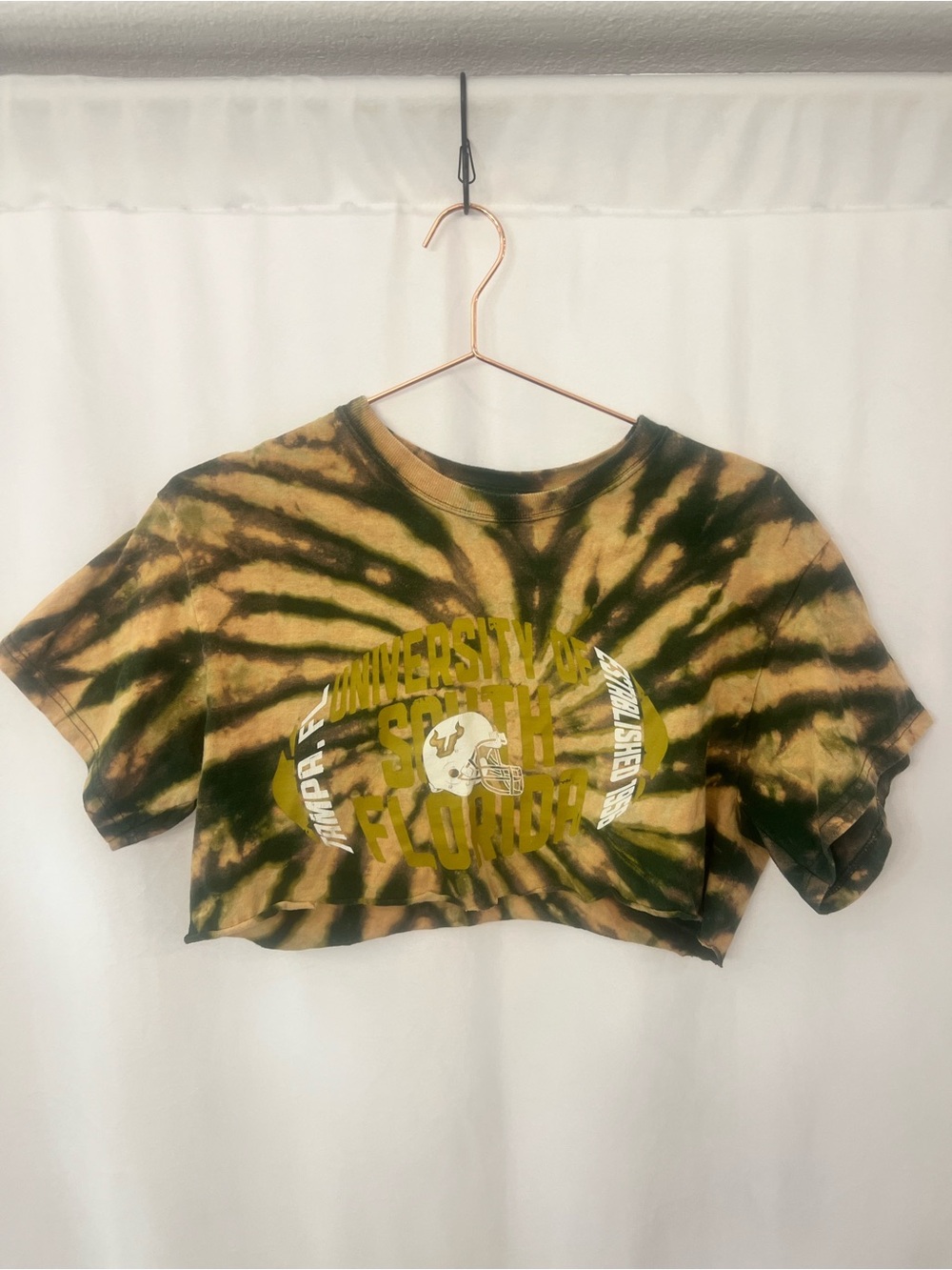 Soffe USF Tie-Dye Crop Tee - Green & Tan University of South Florida Graphic